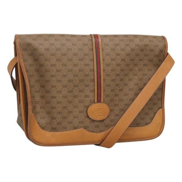 GUCCI Micro GG Supreme Web Sherry Line Shoulder Bag PVC Beige Gold - Picture 1 of 16